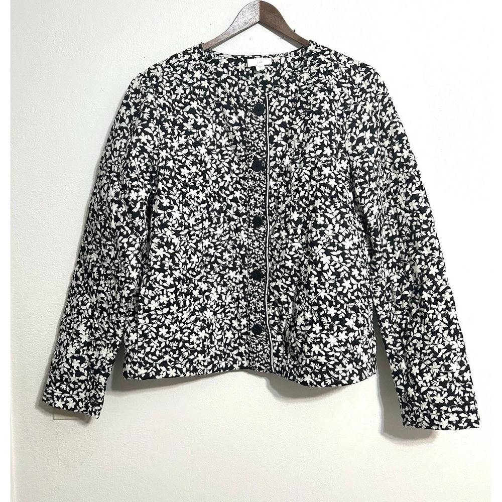 J Jill Jacket Womens M Micro Floral White Garden Quilted Cottagecore Grandma